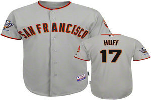 San Francisco Giants 17 Aubrey Huff Jersey Road Grey Cool Base
