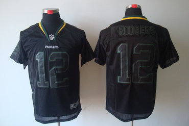 2012 NEW NFL Green Bay Packers 12 Aaron Rodgers Lights Out Black Elite Jerseys