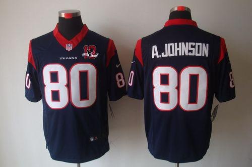 2012 NEW NFL Houston Texans 80 Andre Johnson Blue Jerseys W 10th Patch (Limited)
