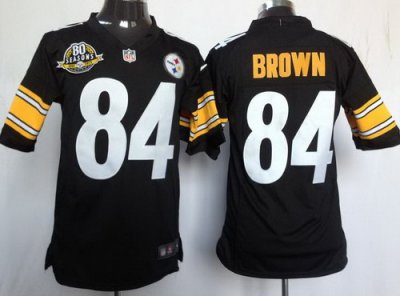 2012 NEW NFL Pittsburgh Steelers 84 Antonio Brown Black Jerseys W 80th Patch(Limited)