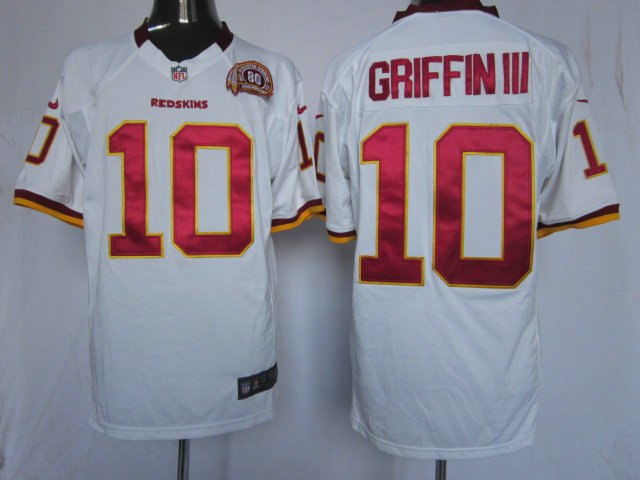 2012 NEW NFL Washington RedSkins 10 Robert Griffin III White W 80TH Patch Jerseys(Game)