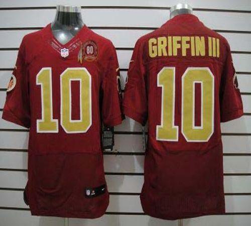 2012 NEW NFL Washington Redskins 10 Robert Griffin III Red Jerseys W 80TH Patch Gold Number (Elite)