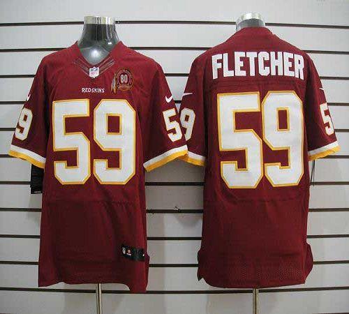 2012 NEW NFL Washington Redskins 59 London Fletcher Red Jerseys W 80TH Patch(Elite)