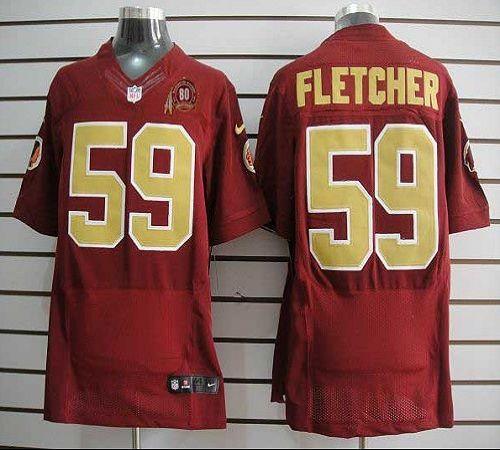 2012 NEW NFL Washington Redskins 59 London Fletcher Red Jerseys W 80TH Patch M&N (Elite)
