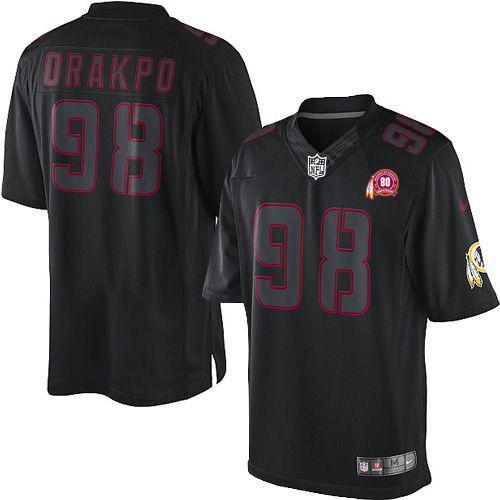 2012 NEW NFL Washington Redskins 98 Brian Orakpo Black Jerseys W 80TH Patch(Impact Limited) 2012 NEW NFL Washington Redskins 98 Brian Orakpo Black Jerseys W 80TH Patch(Impact Limited)