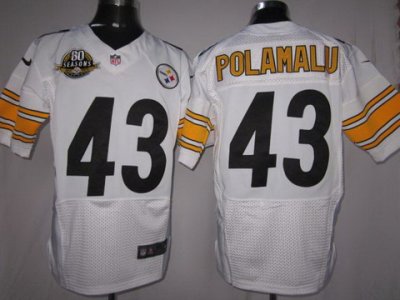 2012 NEW NFL Pittsburgh Steelers 43 Troy Polamalu White Jerseys W 80 Anniversary Patch(Elite)
