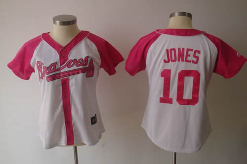 2012 Women Pink Splash Fashion Jersey by Majestic Athletic Atlanta Braves 10 Chipper Jones white Jerseys