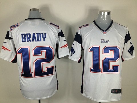 2012 new england patriots 12 tom brady white jerseys(game)