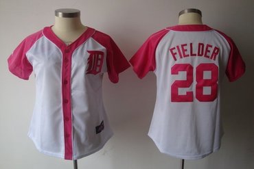 2012 women's detroit tigers 28 fielder pink splash fashion jersey by majestic athletic