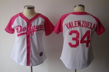 2012 women's los angeles dodgers 34 valenzuela pink splash fashion jersey by majestic athletic