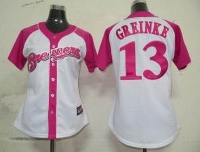 2012 women pink splash fashion jersey by majestic milwaukee brewers 13 zack greinke white jerseys 2012 women pink splash fashion jersey by majestic milwaukee brewers 13 zack greinke white jerseys