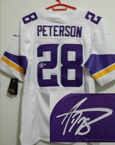 2013 New Minnesota Vikings #28 Adrian Peterson White Jerseys(Signed Elite) 2013 New Minnesota Vikings #28 Adrian Peterson White Jerseys(Signed Elite)