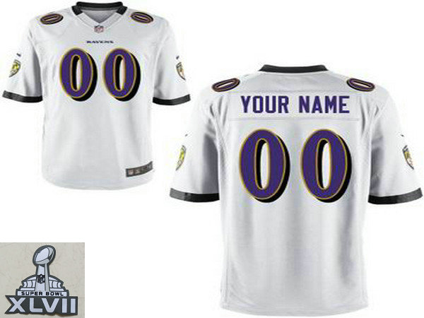 2013 Super Bowl XLVII Youth NEW Baltimore Ravens Customized White Jerseys