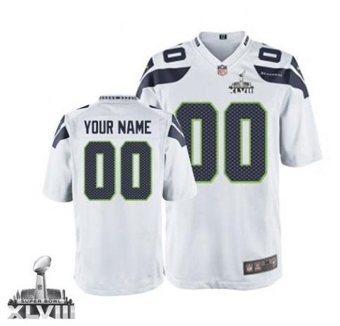 2014 NFL Seattle Seahawks Men's Customized White Super Bowl XLVIII Limited Jersey