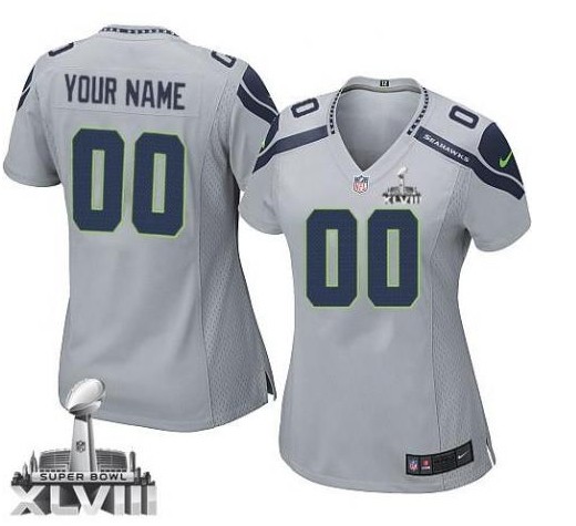 2014 NFL Seattle Seahawks Women's Customized Grey Super Bowl XLVIII Jersey 2014 NFL Seattle Seahawks Women's Customized Grey Super Bowl XLVIII Jersey