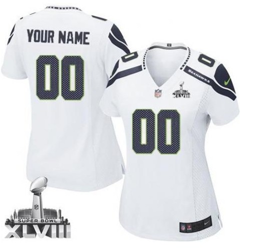 2014 NFL Seattle Seahawks Women's Customized White Super Bowl XLVIII Jersey 2014 NFL Seattle Seahawks Women's Customized White Super Bowl XLVIII Jersey