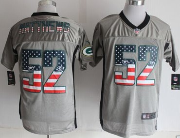 2014 New Nike Green Bay Packers 52 Matthews USA Flag Fashion Grey Shadow Elite Jerseys