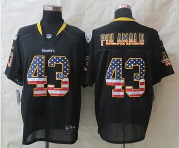 2014 New Pittsburgh Steelers 43 Polamalu USA Flag Fashion Black Elite Jerseys
