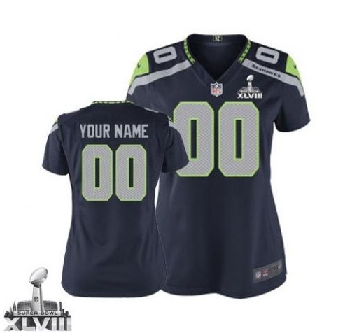 2014 Seattle Seahawks Women's Customized Navy Blue Home Super Bowl XLVIII Jersey 2014 Seattle Seahawks Women's Customized Navy Blue Home Super Bowl XLVIII Jersey