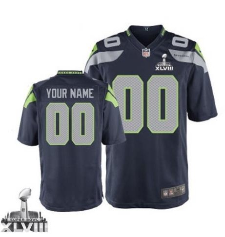 2014 Seattle Seahawks Youth Customized Navy Blue Home Jersey - Super Bowl XLVIII