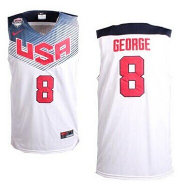 2014 Team USA #8 Paul George Dark White Stitched NBA Jersey