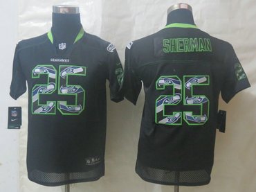 2014 Youth Nike Seattle Seahawks 25# Richard Sherman New Lights Out Black Elite Jersey