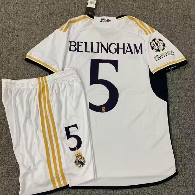 2023-24 Real Madrid 5 Bellingham Home Soccer Champions Jersey set 2023-24 Real Madrid 5 Bellingham Home Soccer Champions Jersey set