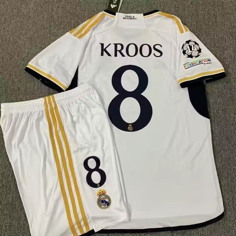 2023-24 Real Madrid 8 Kroos Home Soccer Champions Jersey set 2023-24 Real Madrid 8 Kroos Home Soccer Champions Jersey set