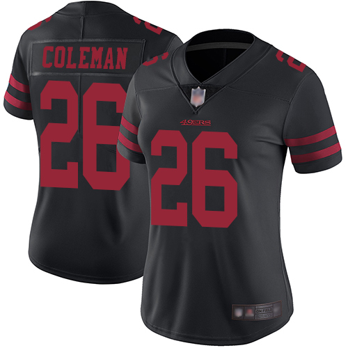 49ers #26 Tevin Coleman Black Alternate Women's Stitched Football Vapor Untouchable Limited Jersey 49ers #26 Tevin Coleman Black Alternate Women's Stitched Football Vapor Untouchable Limited Jersey