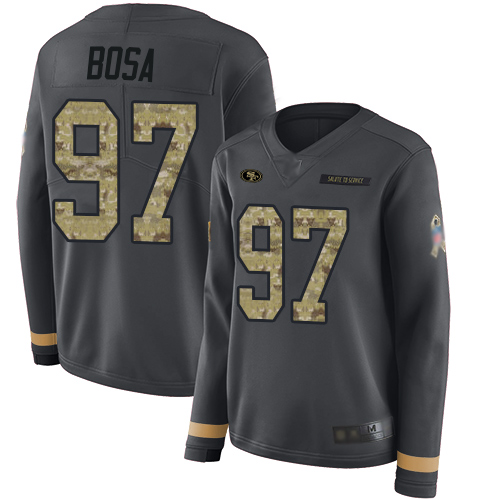 49ers #97 Nick Bosa Anthracite Salute to Service Women's Stitched Football Limited Therma Long Sleeve Jersey