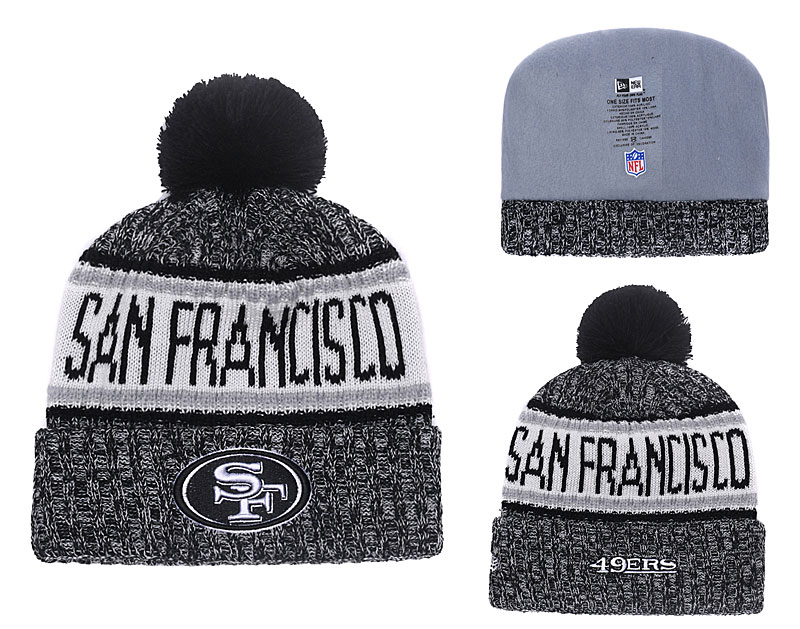 49ers Fresh Logo Black Pom Knit Hat YD