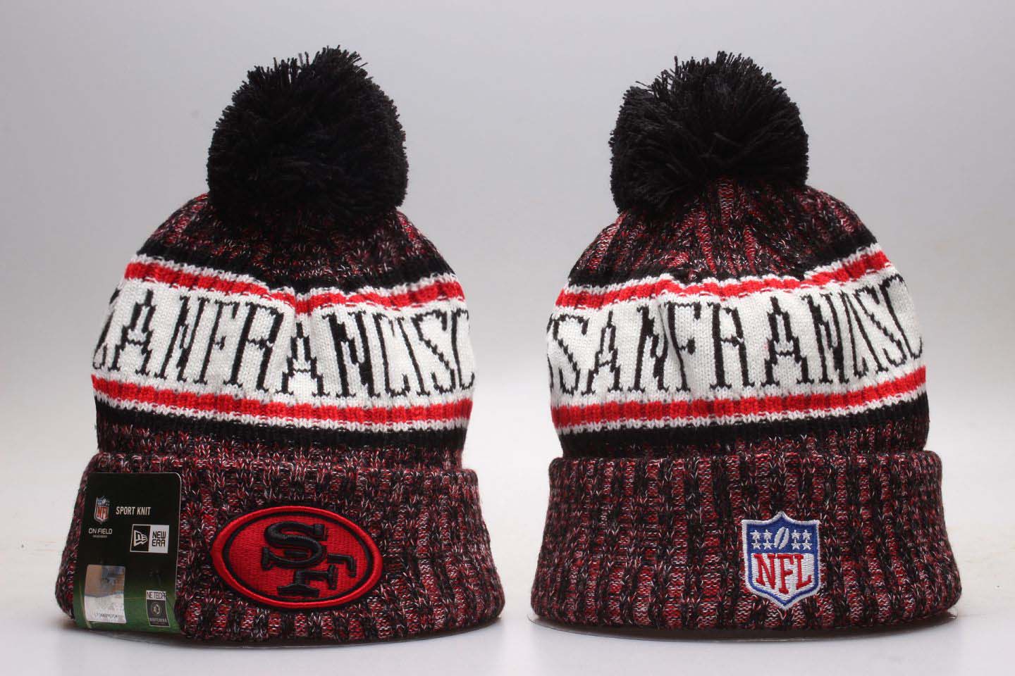 49ers Red Wordmark Cuffed Pom Knit Hat YP