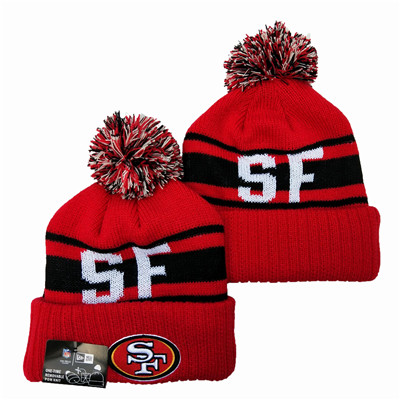 49ers Team Big Logo Red Pom Knit Hat YD
