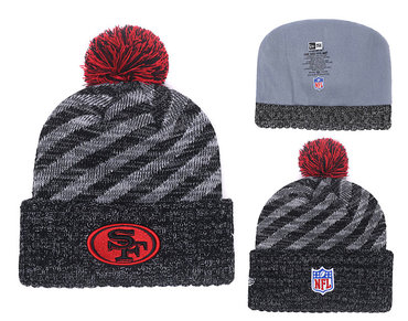 49ers Team Logo Black Stripe Cuffed Pom Knit Hat YD