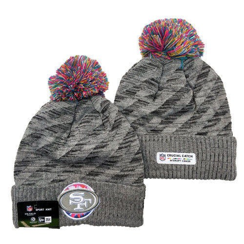 49ers Team Logo Gray 2020 NFL Crucial Catch Sport Pom Cuffed Knit Hat YD