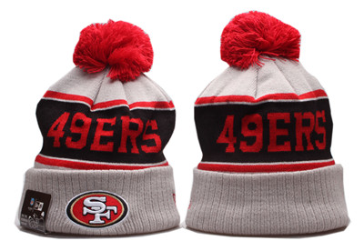 49ers Team Logo Gray Red Wordmark Cuffed Pom Knit Hat YP