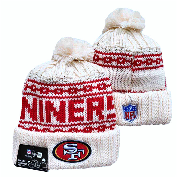 49ers Team Logo Pom Cuffed White Knit Hat  YD