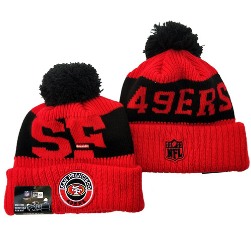49ers Team Logo Red 2020 NFL Sideline Pom Cuffed Knit Hat YD