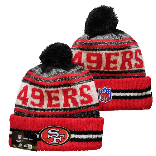 49ers Team Logo Red And Gray Pom Cuffed Knit Hat YD