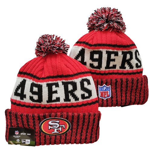 49ers Team Logo Red Pom Cuffed Knit Hat YD
