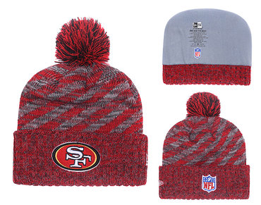 49ers Team Logo Red Stripe Cuffed Pom Knit Hat YD