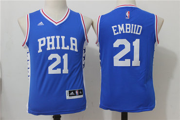76ers 21 Joel Embiid Blue Youth Swingman Jersey