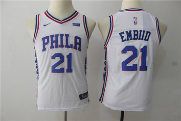 76ers 21 Joel Embiid White Youth Nike Swingman Jersey