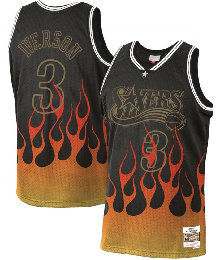76ers 3 Allen Iverson Black 2000-01 Hardwood Classics Flames Swingman Jersey 76ers 3 Allen Iverson Black 2000-01 Hardwood Classics Flames Swingman Jersey