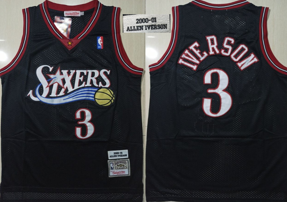 76ers 3 Allen Iverson Black 2000-01 Hardwood Classics Jersey