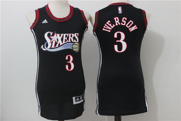 76ers 3 Allen Iverson Black Women Throwback Swingman Jersey