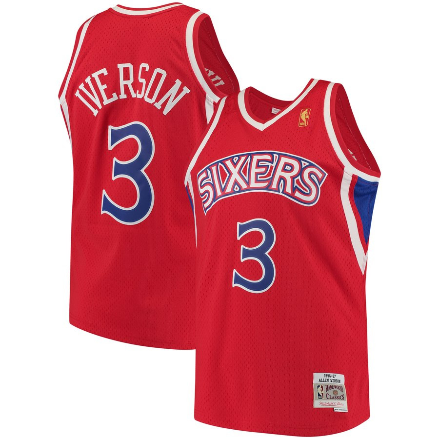 76ers 3 Allen Iverson Red 1996-97 Hardwood Classics Jersey