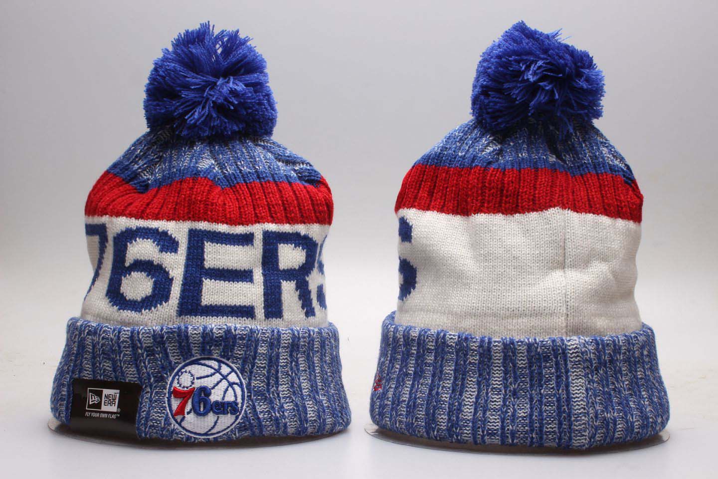 76ers Fresh Logo Royal Sport Pom Cuffed Knit Hat YP