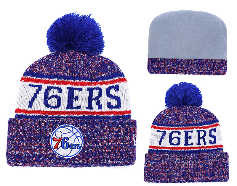 76ers Team Logo Blue Pom Knit Hat YD
