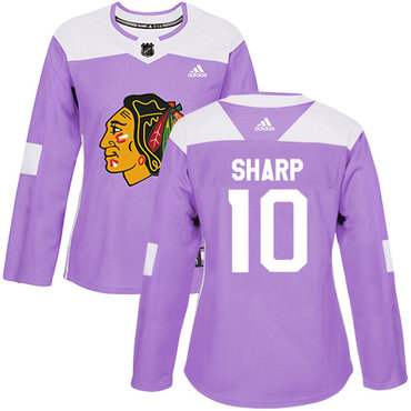 Adidas Blackhawks #10 Patrick Sharp Purple Authentic Fights Cancer Women's Stitched NHL Jersey